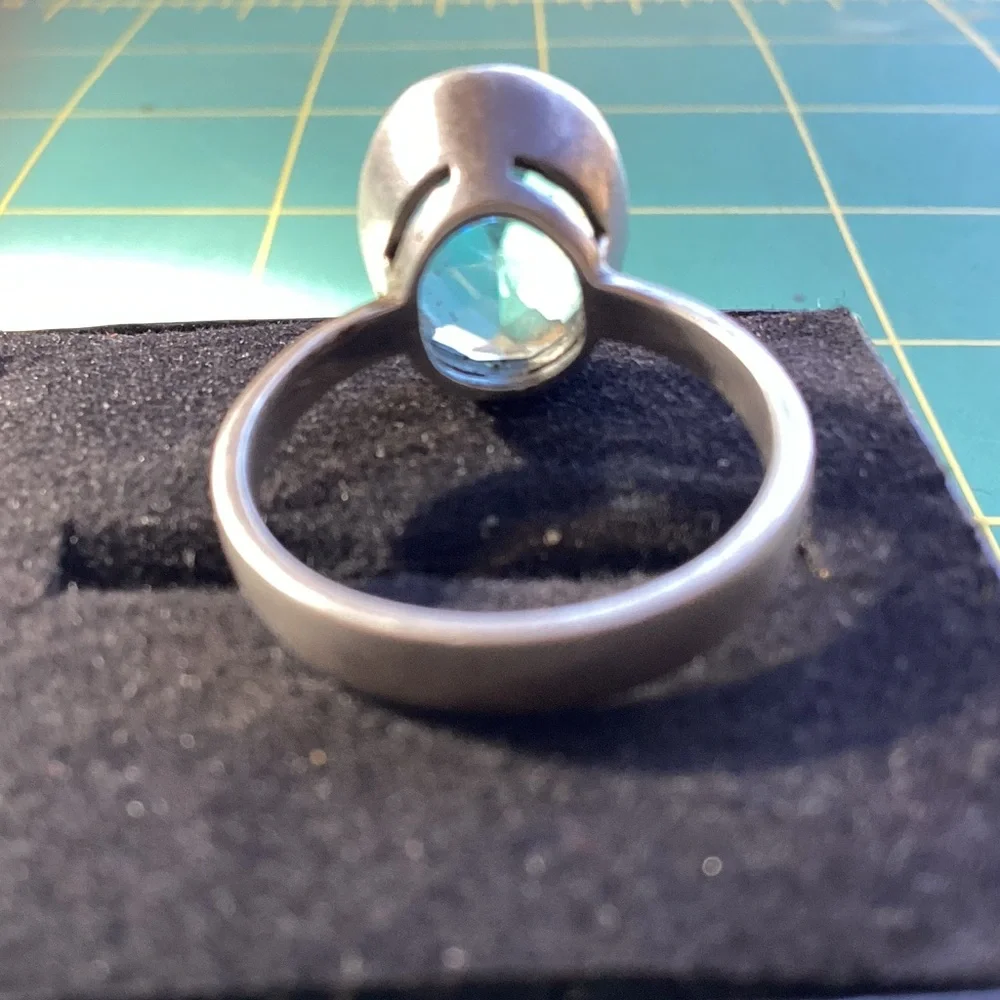Blue Topaz Faceted Sterling Silver Ring Sz 9 Bohemian Crystals Gems Hippie Gifts